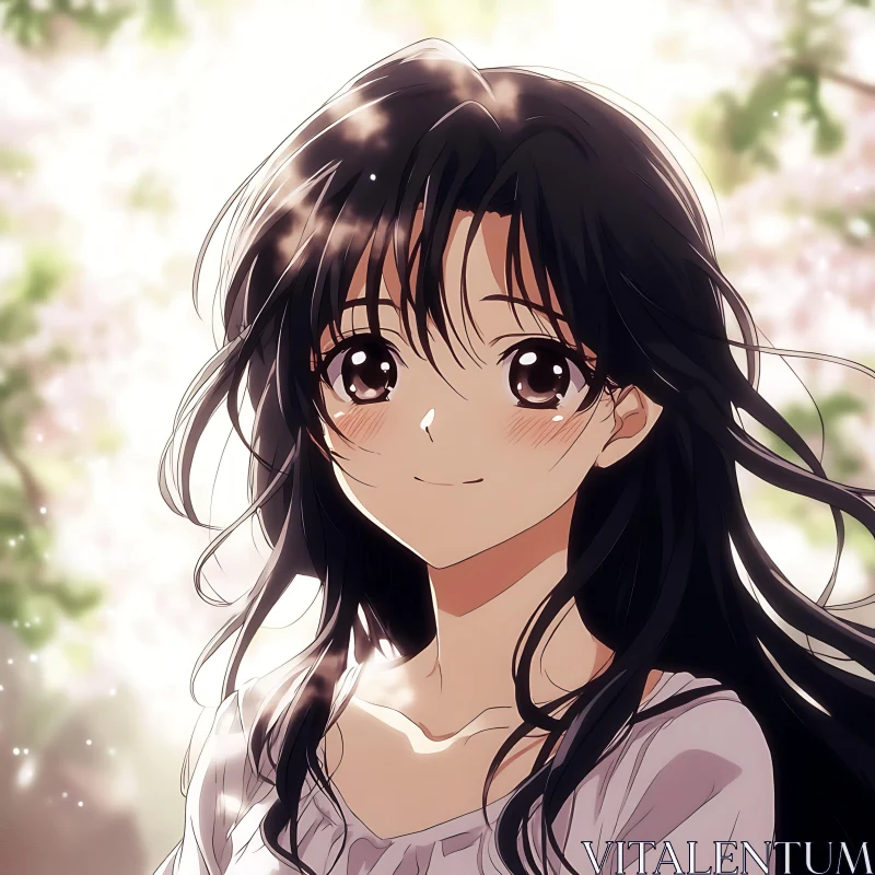 Anime Girl with Cherry Blossoms AI Image