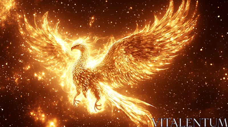 Fiery Phoenix Bird Digital Illustration AI Image