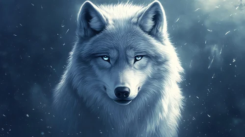 Portrait of a White Wolf with Blue Eyes