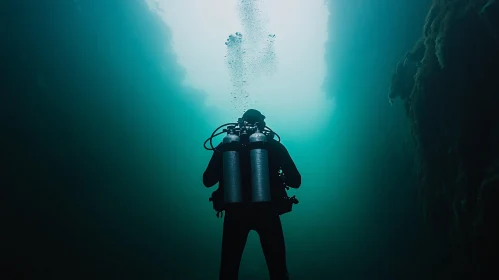 Oceanic Diver in Blue Depths