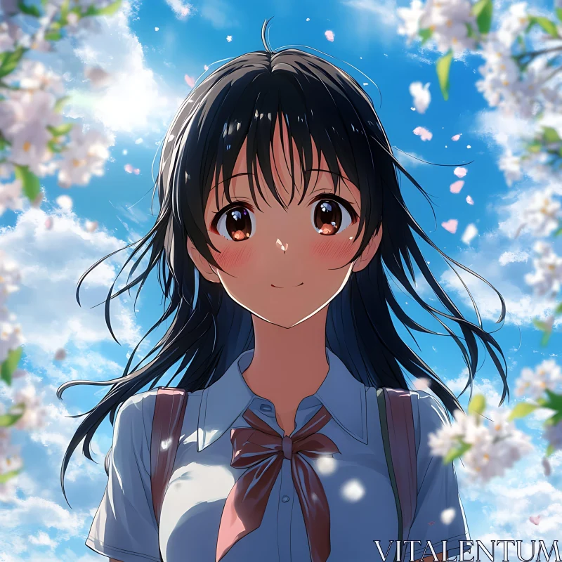 Anime Portrait of a Girl in a Spring Setting AI Image