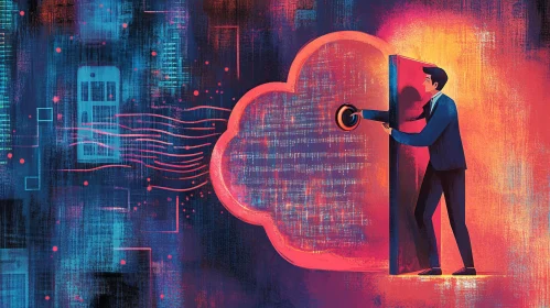 Man Unlocking Cloud Data: Security Concept