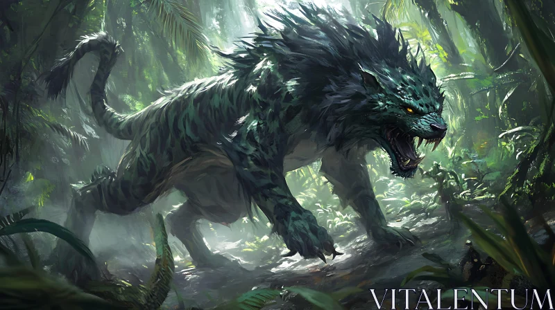 Emerald Predator in Lush Jungle AI Image