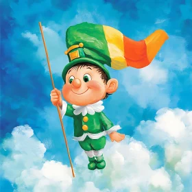 Flying Leprechaun with Irish Flag