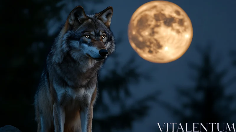 AI ART Lunar Wolf Watching the Night