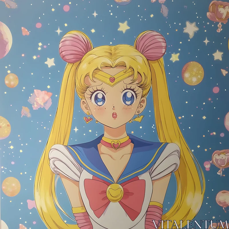 Iconic Sailor Moon in Starry Space AI Image