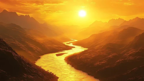 Majestic Sunset Illuminating a Serene River