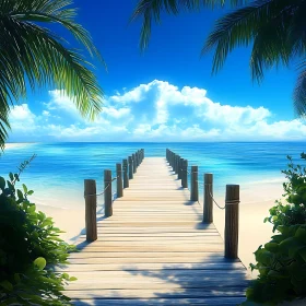 Seascape with Pier and Tropical Vegetation