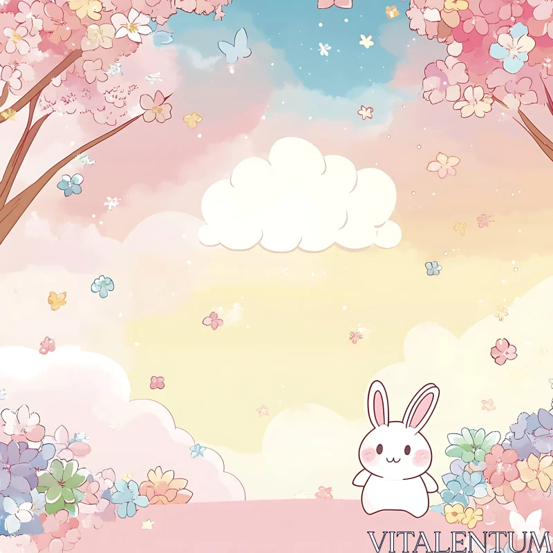 AI ART Whimsical Rabbit Among Pastel Flowers