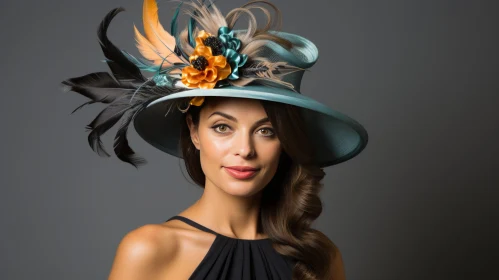 Exquisite Inaya Hat with Teal and Gold Feathers | Fashion