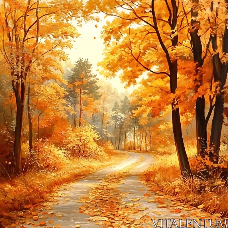 Golden Autumn Forest Path AI Image