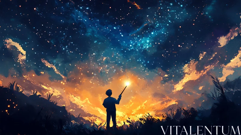 AI ART Child Gazing at Night Sky Painting