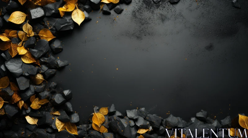 AI ART Golden Autumn Leaves on a Dark Background