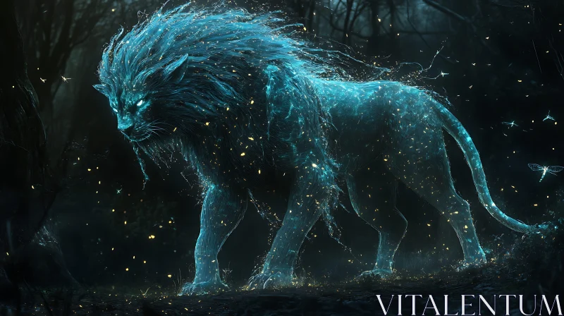 Luminous Lion Guardian of the Night AI Image