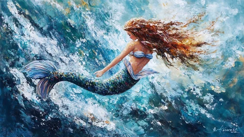 Mystical Mermaid Swimming in Azure Waters