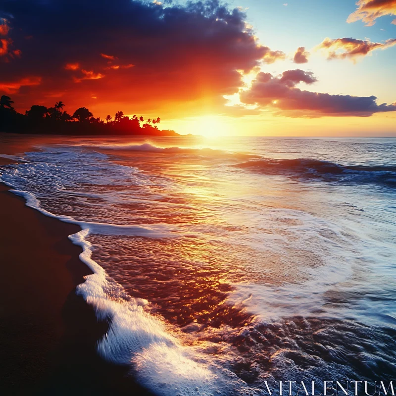 AI ART Sunset Beach Waves