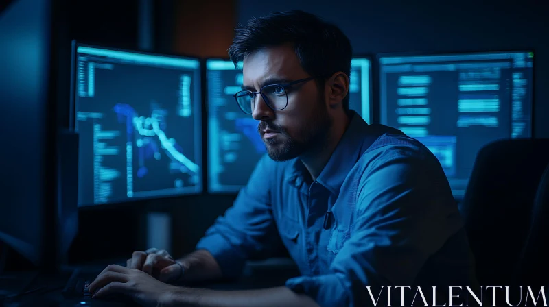 Man Working on Computer with Data AI Image