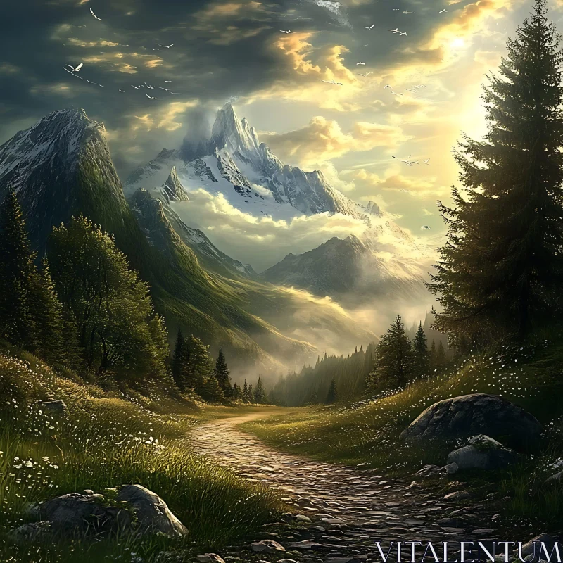 AI ART Tranquil Mountain Path Scene