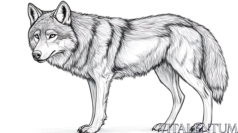 AI ART Monochrome Wolf Sketch on White