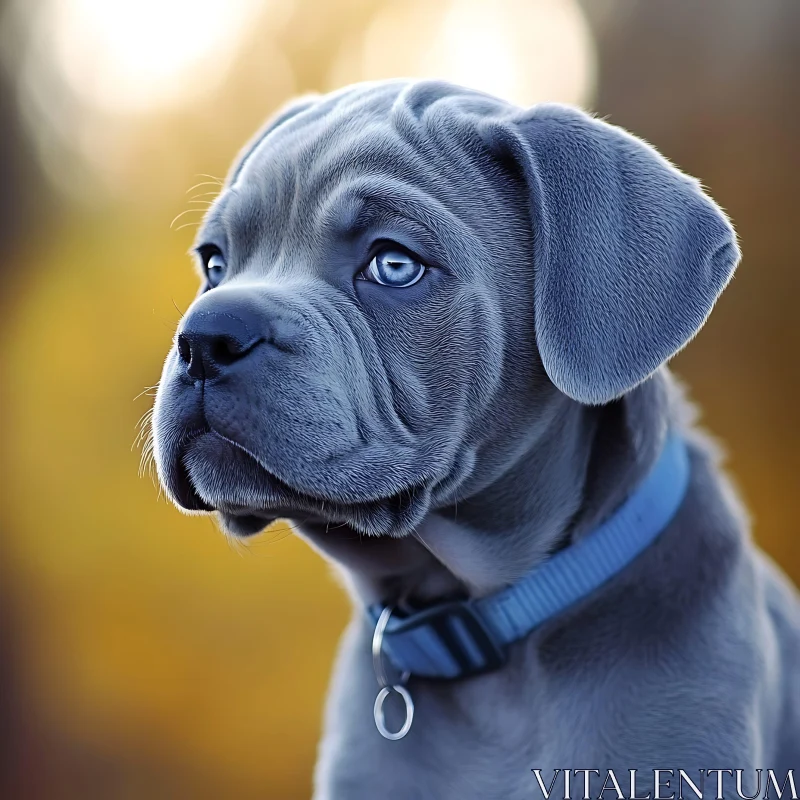 Close-up of Cute Puppy with Blue Collar AI Image