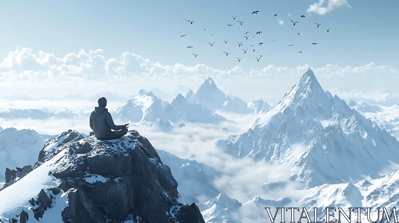 Meditative State on Mountain Top AI Image