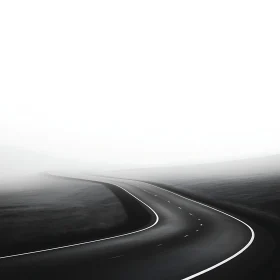 Winding Road in Fog Monochrome Landscape