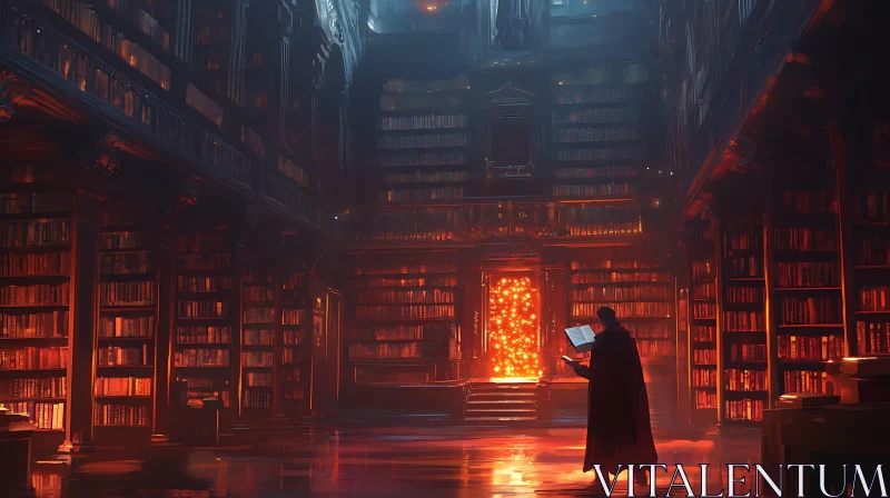 Ancient Library and Luminous Portal AI Image