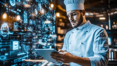 Culinary Tech: Chef Using Digital Interface