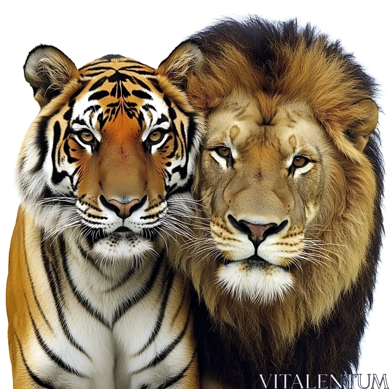 United Feline Portrait: Lion and Tiger AI Image