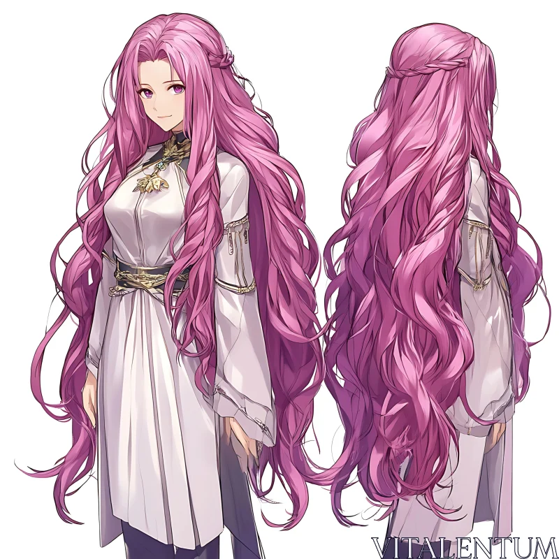 Anime Figure with Flowing Pink Hair and Elegant Outfit AI Image