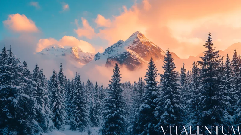 AI ART Winter Wonderland: Mountain Scene