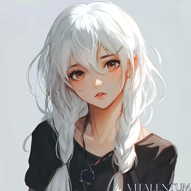 Delicate Anime Girl with White Braids AI Image