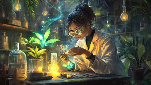 Researcher Analyzing Plants in Lab