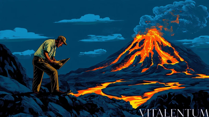 AI ART Volcano Eruption and Geologist Study