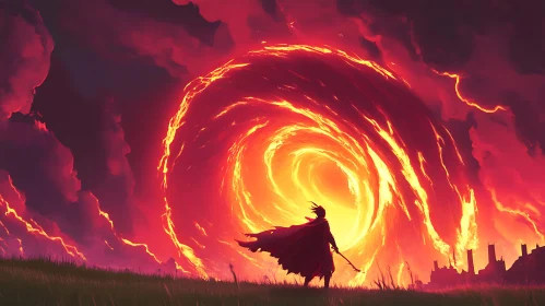Enchanting Wizard Before a Fiery Gateway