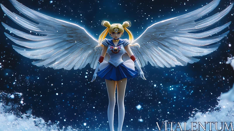 Angelic Anime Character in a Mystical Night Setting AI Image