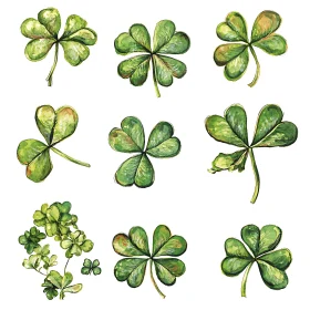 Lucky Green Clover Leaves Watercolor Art