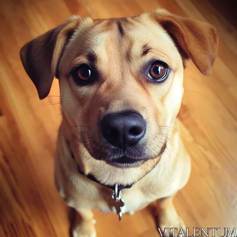 Charming Dog Close-Up on Wooden Floor AI Image