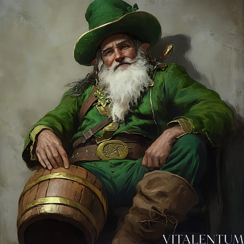 Irish Folklore Character with Barrel AI Image