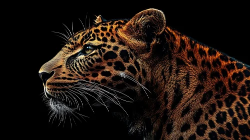 Profile of a Leopard Against Black