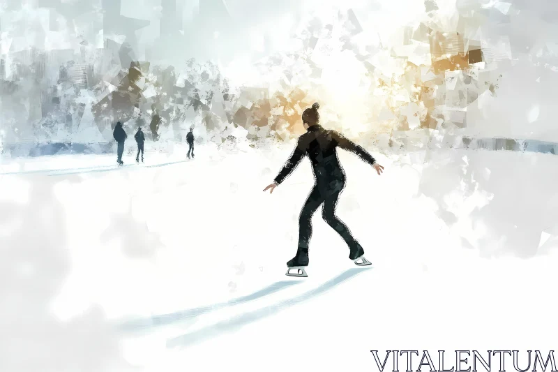 AI ART Artistic Ice Skating Scene at Sunset AI Generated Picture