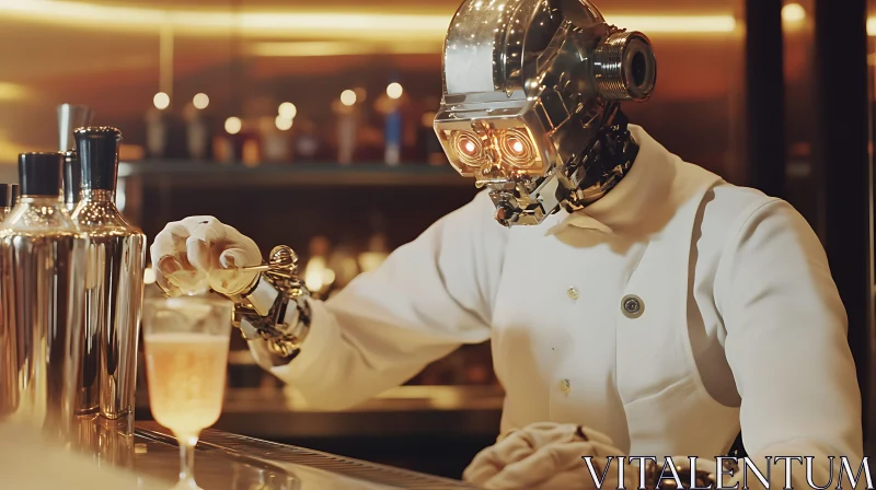 AI ART Cyborg Mixologist Serving Drink