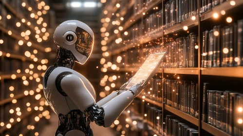 AI Robot Reading in a Library