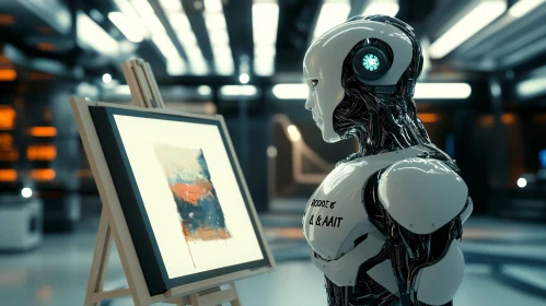 Cyborg Contemplates Abstract Painting