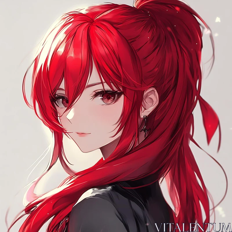 Anime Girl with Red Hair Illustration AI Image