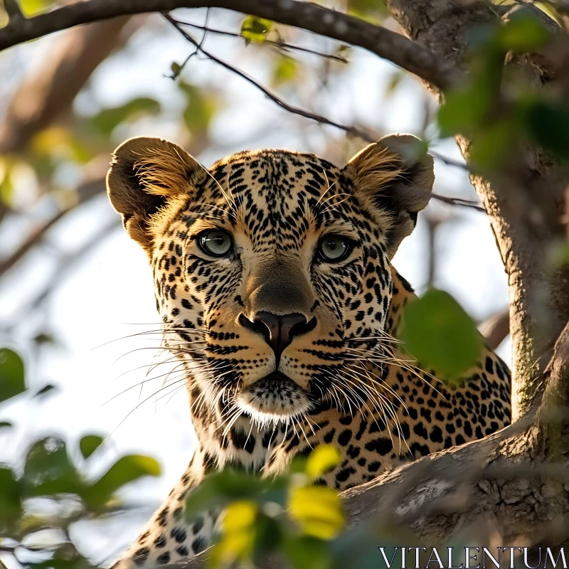 AI ART Wild Leopard Stares from the Trees