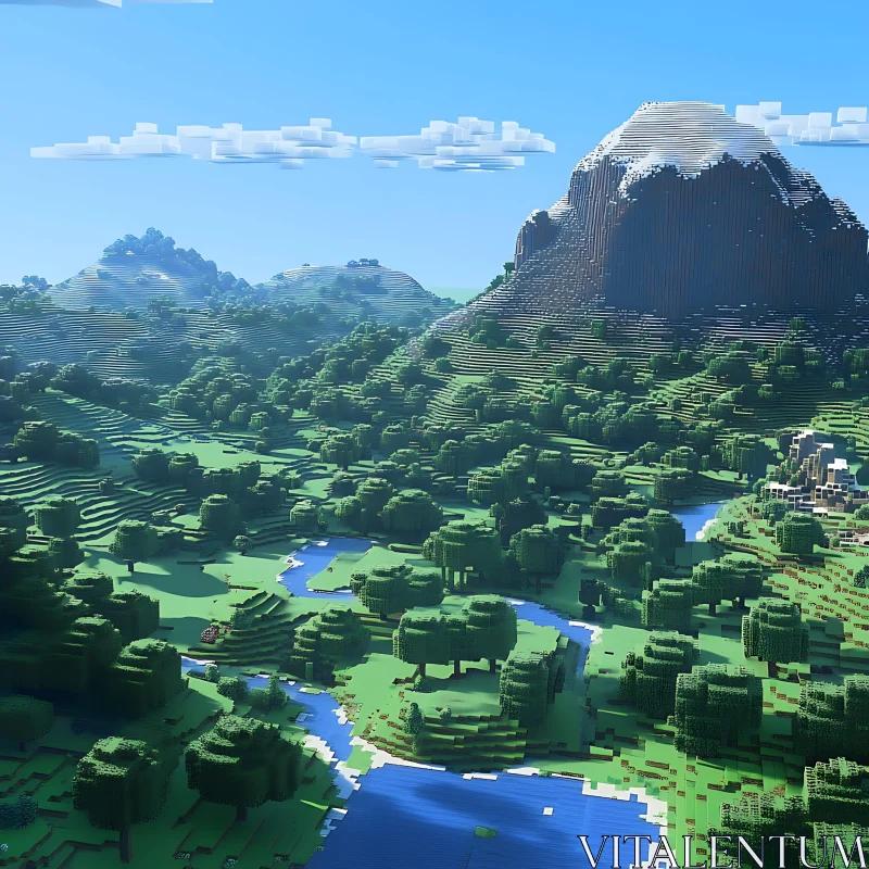 AI ART Blocky Mountain Minecraft Landscape