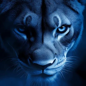 Blue Lion Face Close-Up
