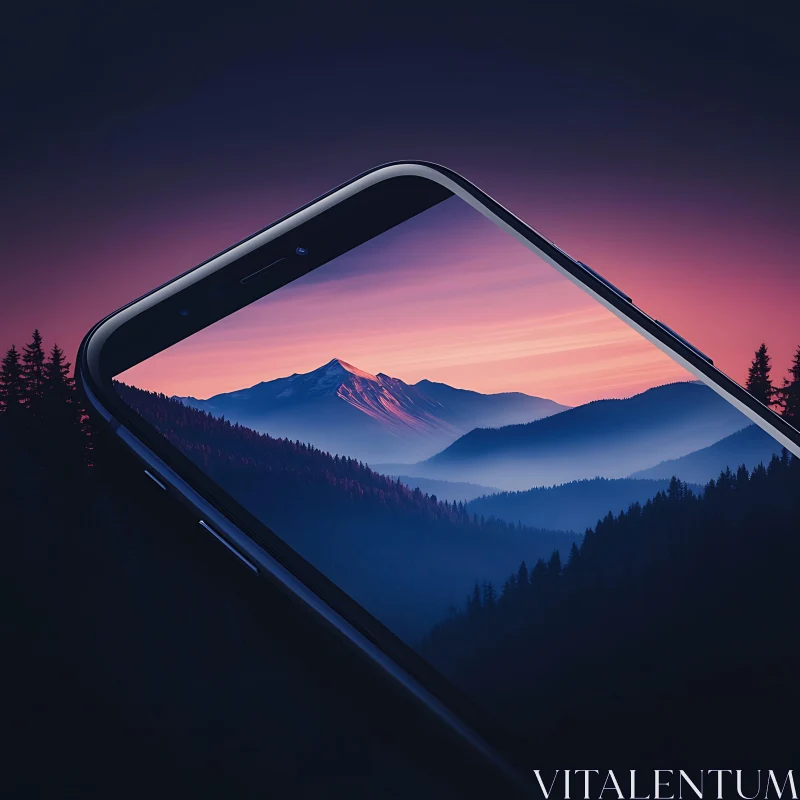 AI ART Serene Mountain View on Mobile Screen