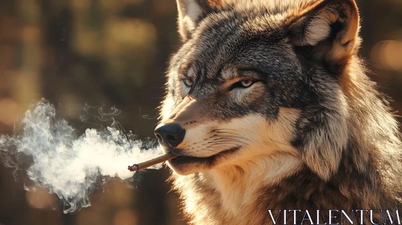 Smoking Wolf Portrait AI Image